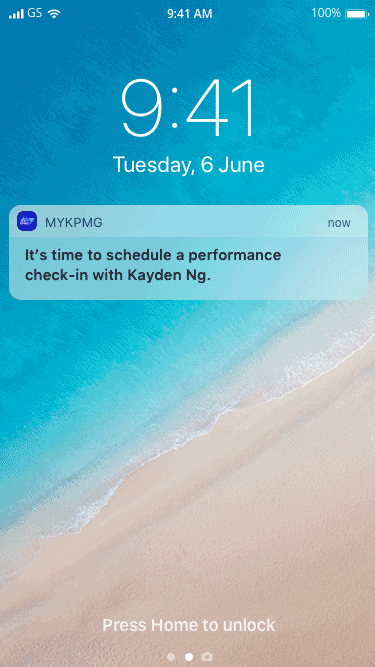 Manager receives performance check-in reminder